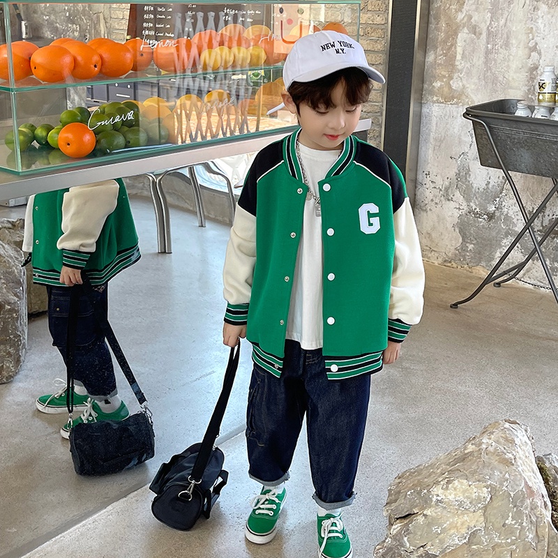 Áo khoác bóng chày BXPB 100170 dài tay dáng rộng phong cách Hàn Quốc thời trang mùa thu cho bé trai 3-15 tuổi