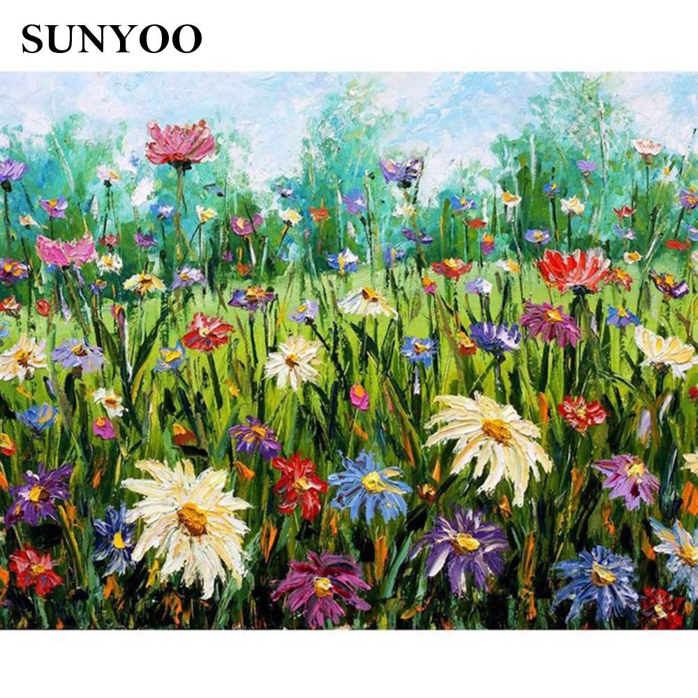 sunyoo Paint by Numbers Kit DIY Colorful Daisy Blossom Flowers For Home Decoration  DIY Oil Painting 40 x 50cm Useful