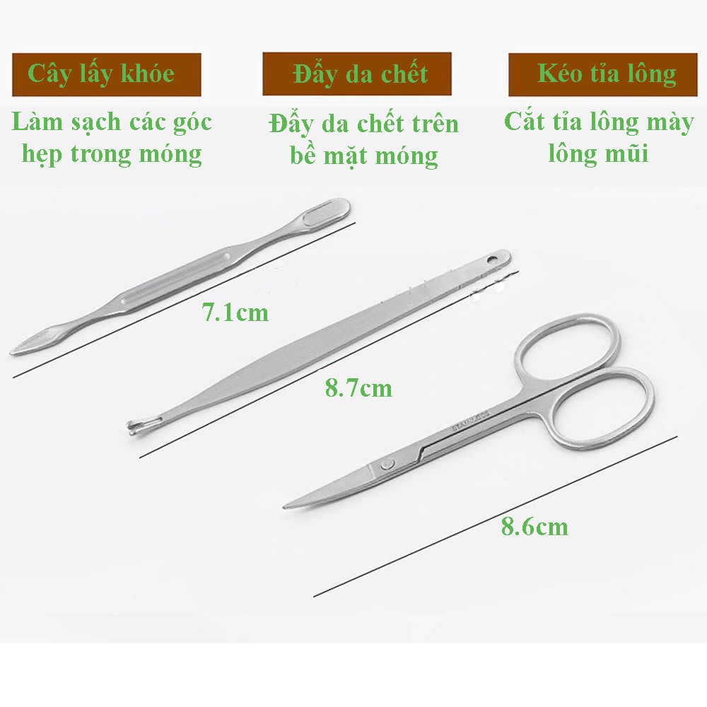 Bộ Làm Móng 12 Món Thép Cao Cấp Không gỉ theo công nghệ Hàn Quốc - Vỏ hộp chất liệu bao da sang trọng