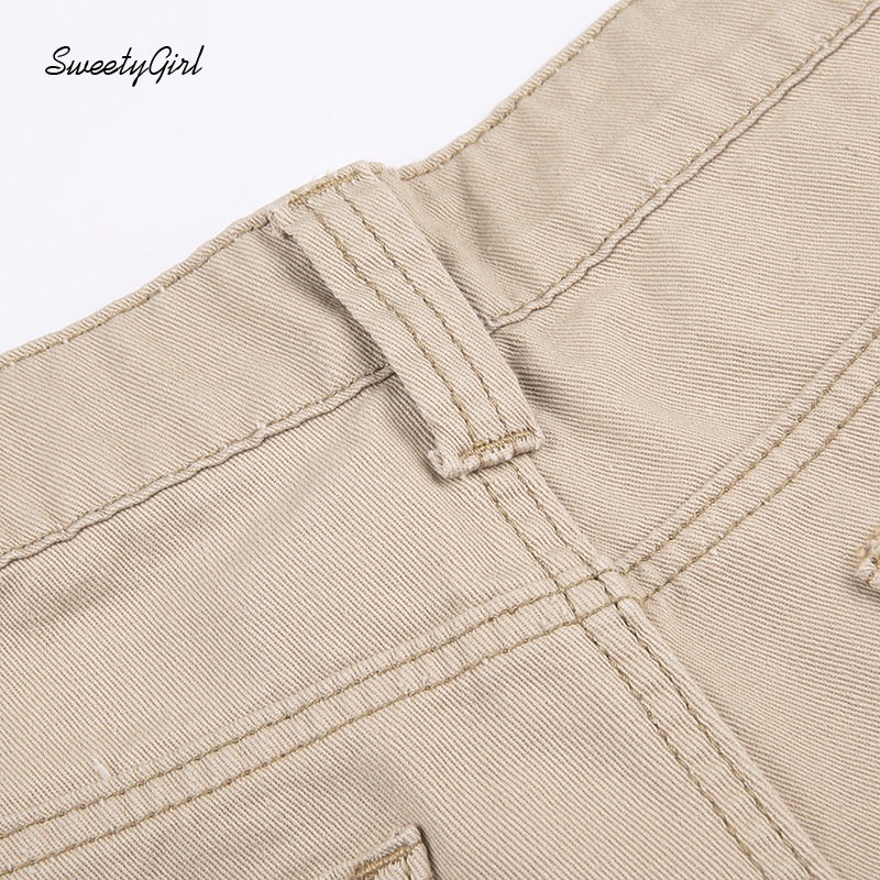 Quần Kaki Dài Lưng Cao Dáng Rộng Màu Trơn Phối Túi Thời Trang 2022 Cho Nữ