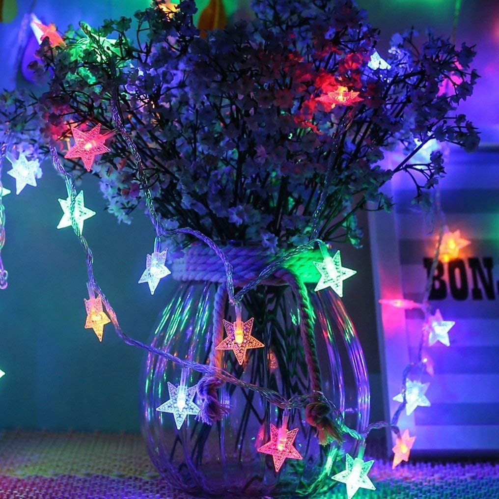 Đèn led trang trí sinh nhật, noel, giáng sinh, tết -  Đèn nháy màng thả hình sao 5 cánh có chớp nháy 12 bóng