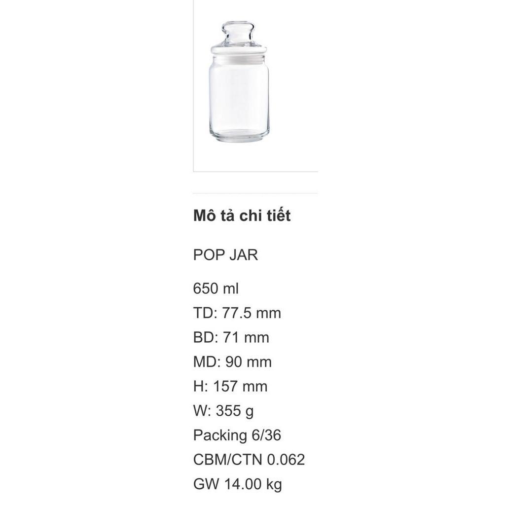 Hũ thuỷ tinh nắp thuỷ tinh 650ml- ocean