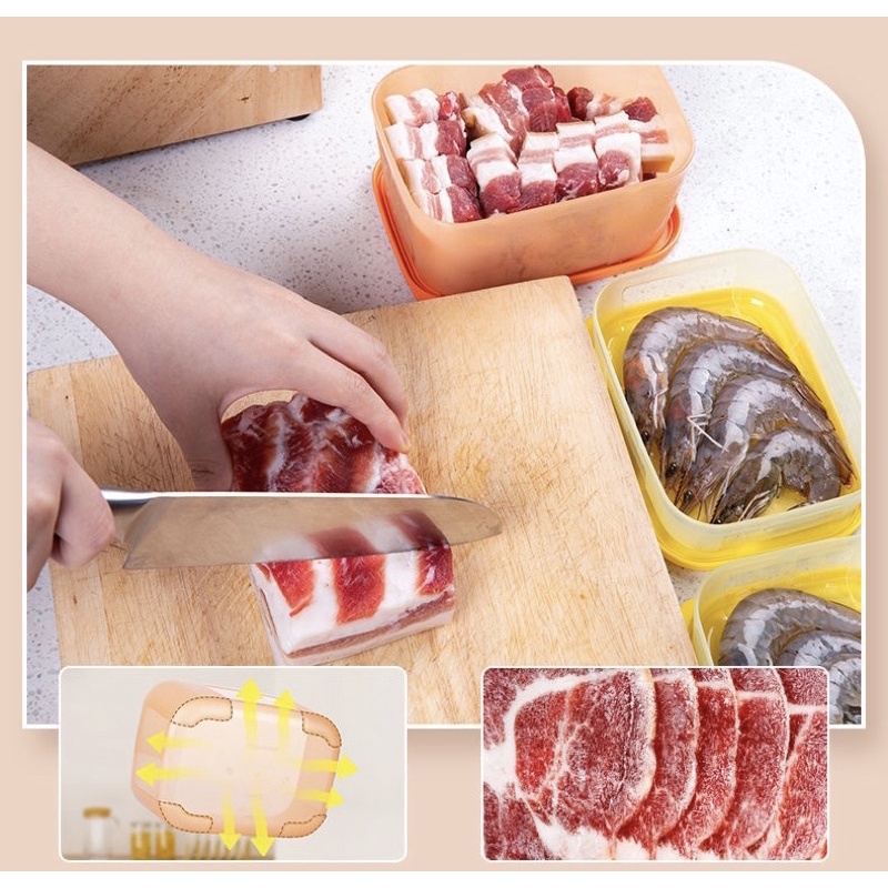 Set Hộp Trữ Đông Màu Cam Đào 700Ml Siêu Xinh - Đựng Thịt Cá Đồ Ăn Dặm Cho Bé - Bảo Quản Thực Phẩm Tươi Ngon