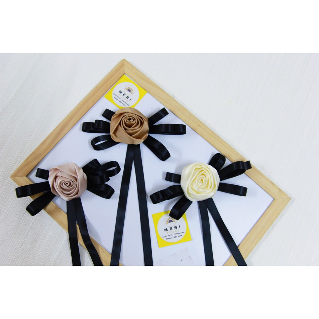 Hoa cài áo, tag cài áo handmade mẫu hồng cuộn mix ruy băng cài cổ áo váy siêu xinh - Ảnh thật 100%