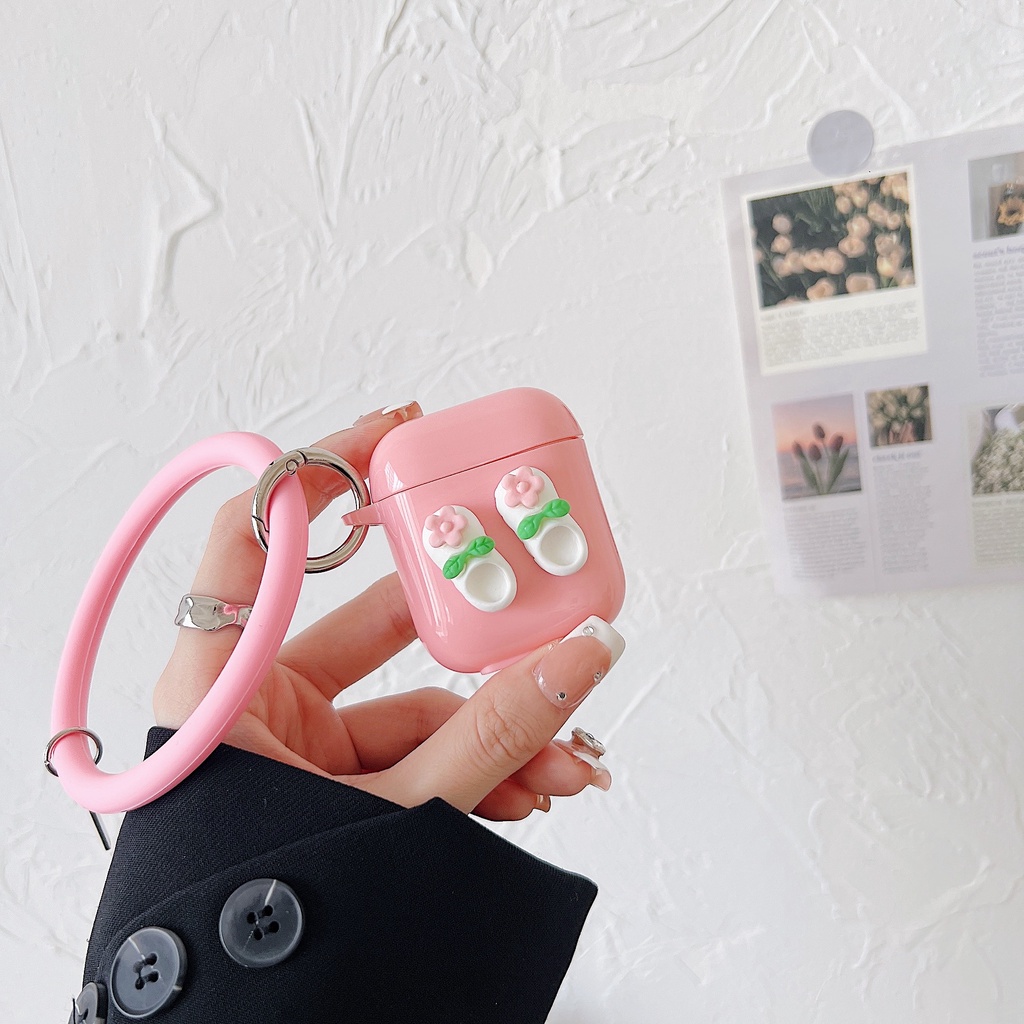 Vỏ Bảo Vệ Hộp Sạc Tai Nghe Bluetooth Không Dây AirPods 1 2 pro 3 2021 gen3 Bằng Silicon Hình Dép Hồng 3D Dễ Thương