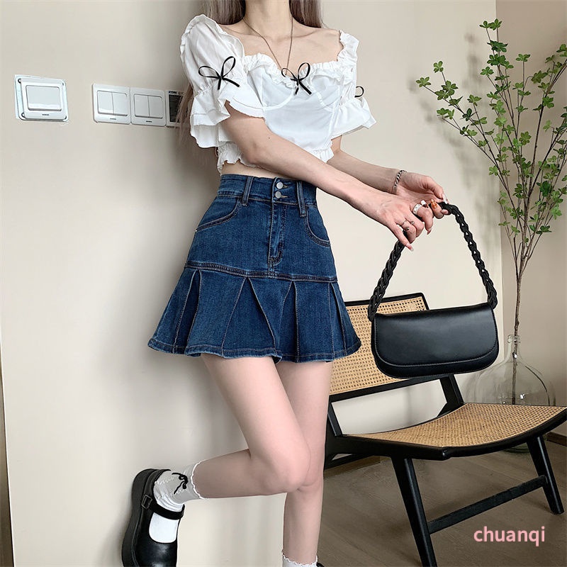 Chân Váy Jeans Đuôi Cá Xếp Ly Thời Trang Cho Nữ