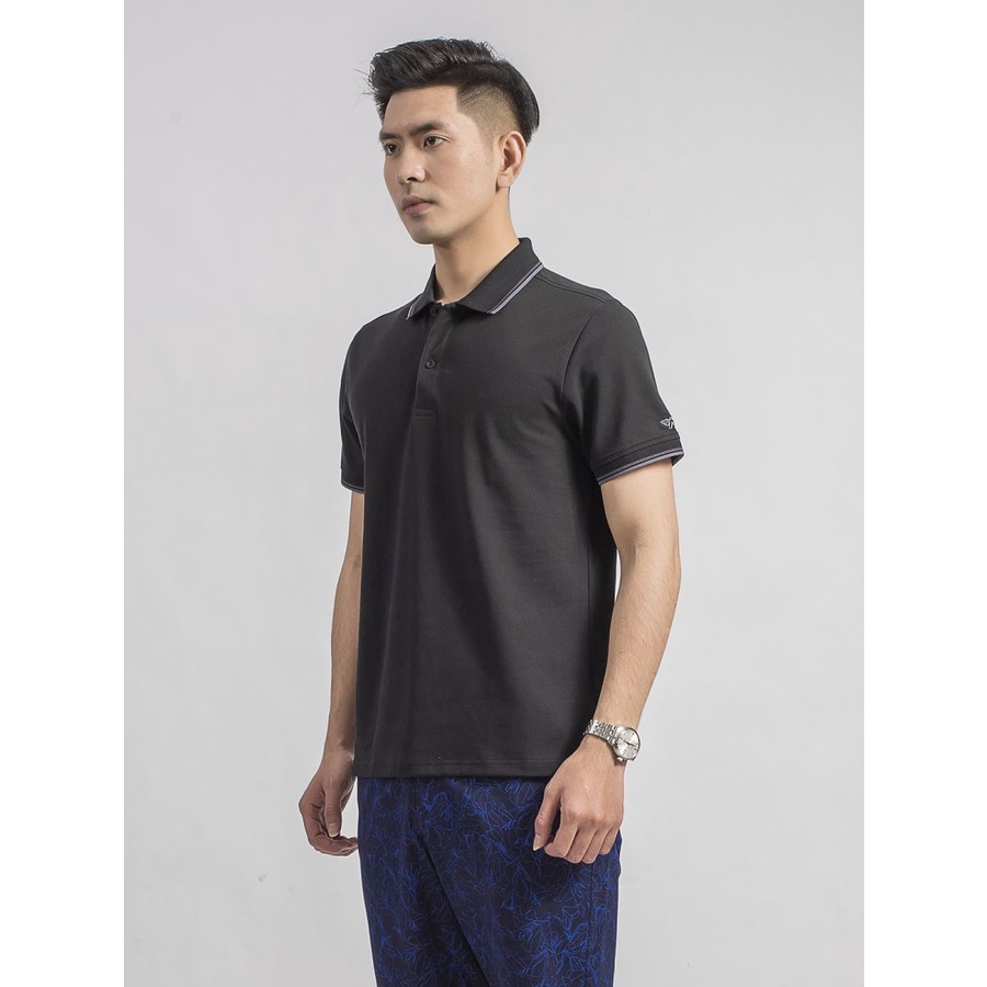 Áo thun polo nam Aristino APS002S9 phông ngắn tay có cổ bẻ dáng suông màu đen trơn phối viền cổ trắng vải CVC cao cấp
