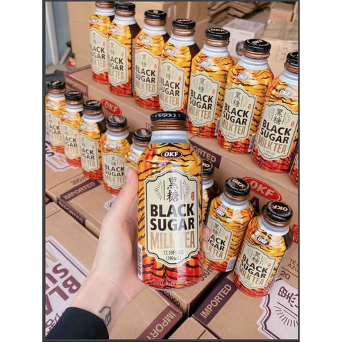 Trà sữa đường đen OKF Hàn Quốc, trà sữa đường đen pha sẵn Black Milktea chai 390ml