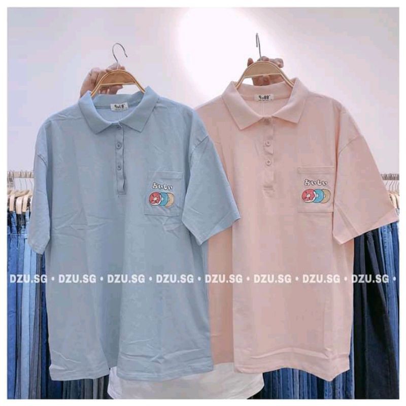 [Rẻ Vô Địch] Áo cotton tay lỡ Unisex -- Áo polo túi in bánh ngọt
