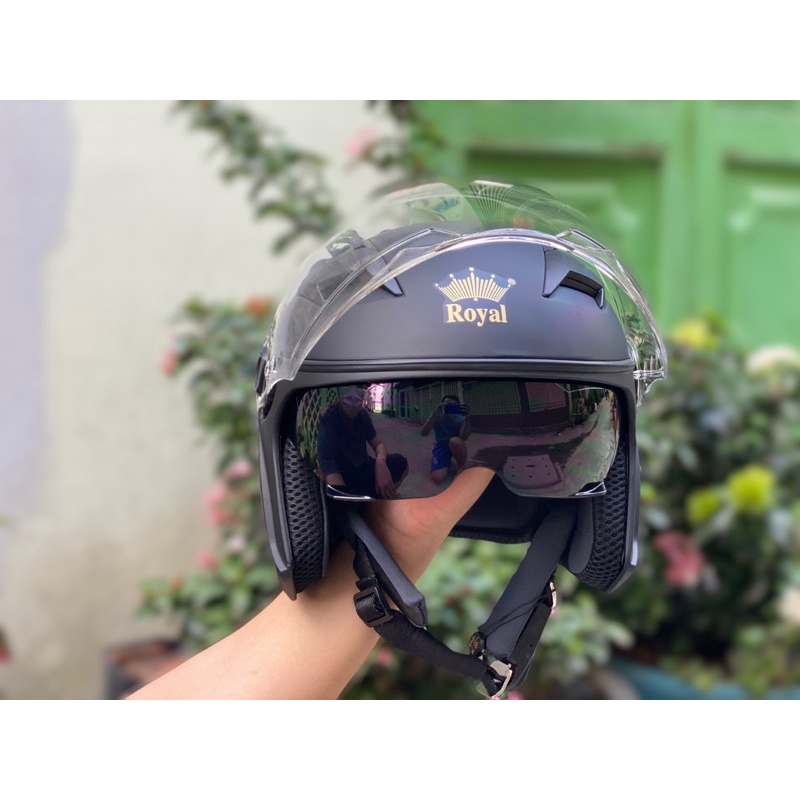 MŨ BẢO HIỂM 3/4 2 KÍNH ROYAL M268 ĐEN NHÁM, TẶNG BỘ LOGO KYT và bảo hành 12 tháng