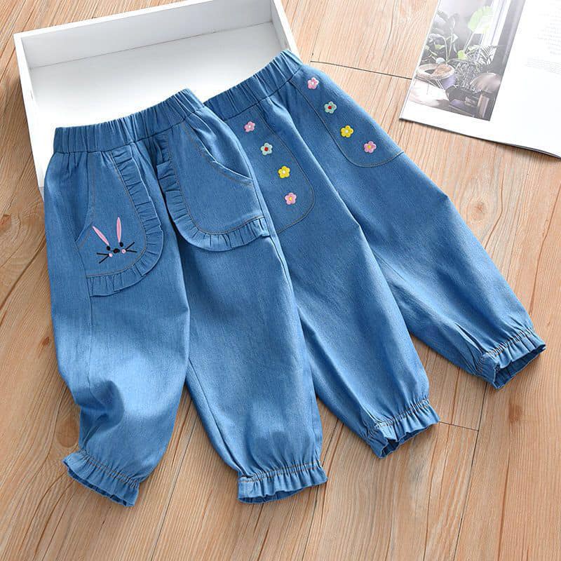 Quần Jeans Bé Gái Lưng Thun, Ống Túm Cho Bé Size Từ 11-30Kg