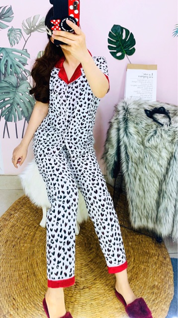 Pijama satin lụa tay ngắn quần dài ngắn phối màu sắc