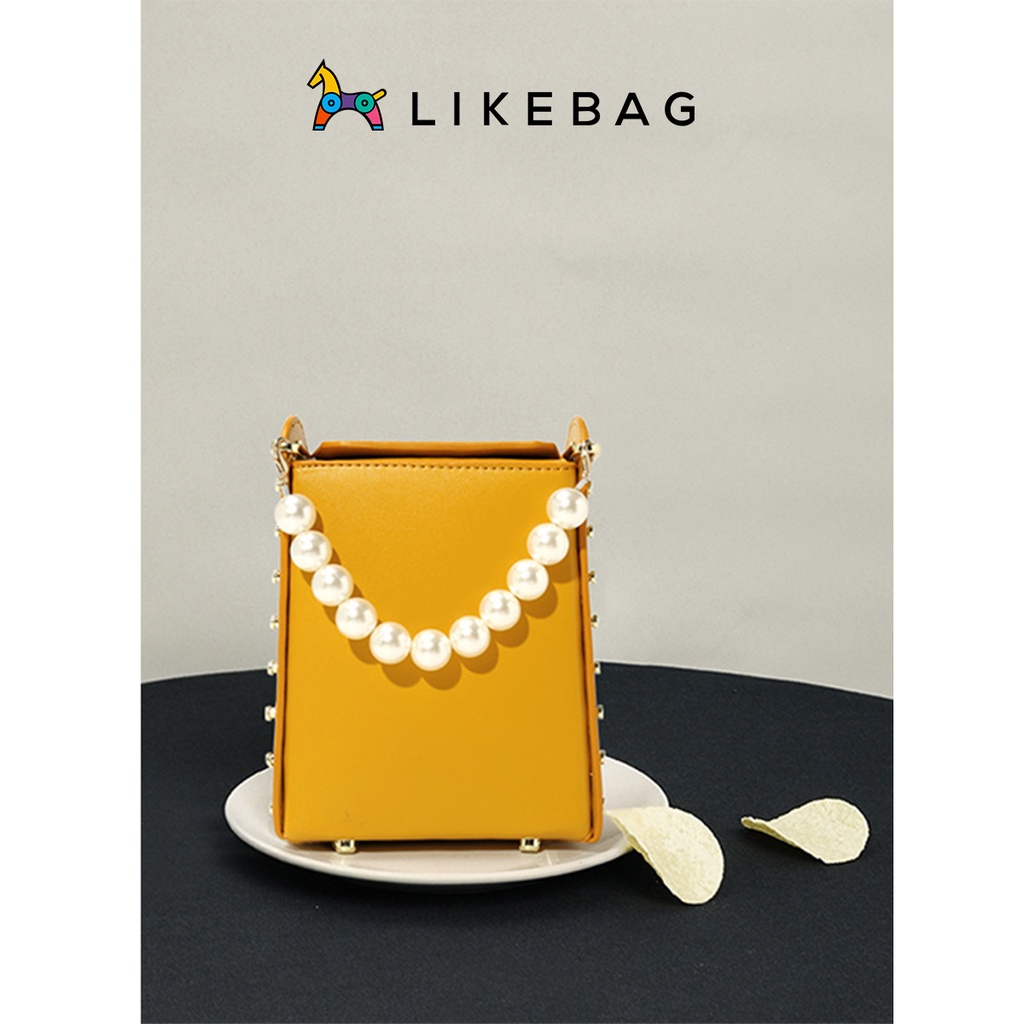 Túi xách nữ đeo vai, cầm tay LIKEBAG form vuông mini phối ngọc trai sang trọng XK289 - LIBAGI
