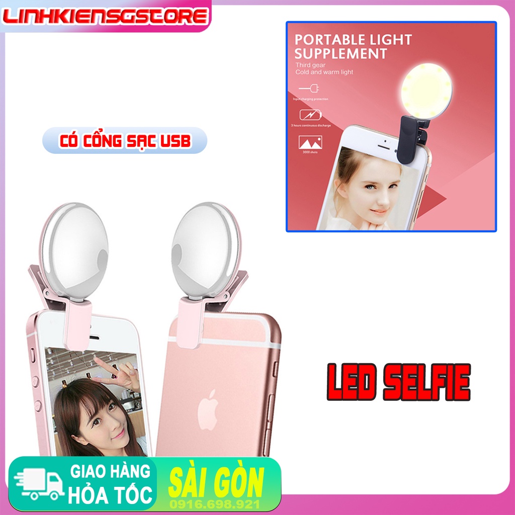 Đèn LED Kẹp Điện Thoại Chụp Hình Selfie có Pin Sạc USB Trợ Sáng Di Động