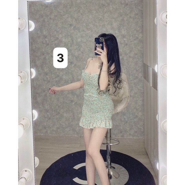 Set chân váy hoa nhí nhúng 2 dây cột vai siêu hót-hình thật.