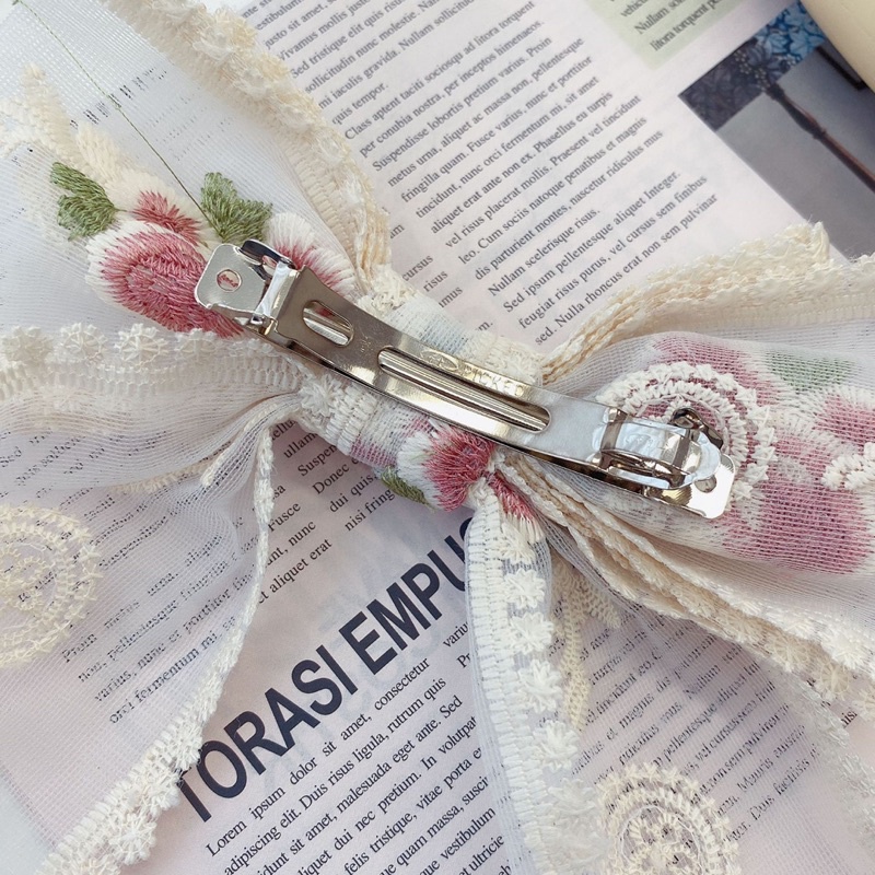 Kẹp tóc nơ thêu hoa tiểu thư ngọt ngào nữ tính cho nữ kẹp tóc nơ sau đầu xinh xắn dễ thương phong cách Hàn Quốc