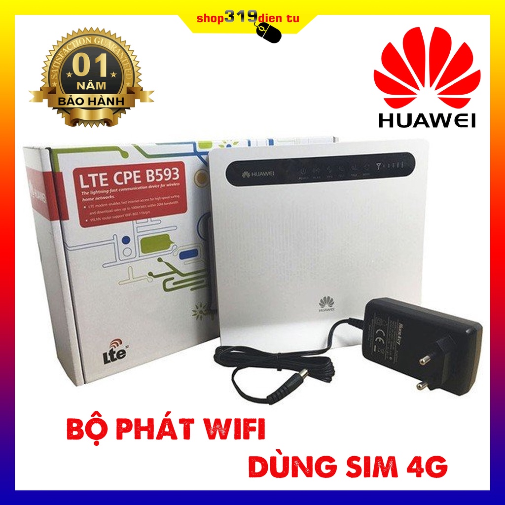 BỘ PHÁT SÓNG WIFI HUAWEI B593 DÙNG SIM 4G/3G HỖ TỢ 32 MÁY TRUY CẬP CHÍNH HÃNG