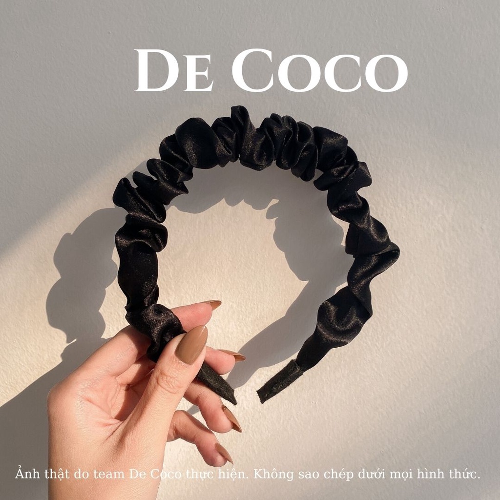 Bờm nhún lụa satin màu đen, băng đô tóc lụa Luna De Coco