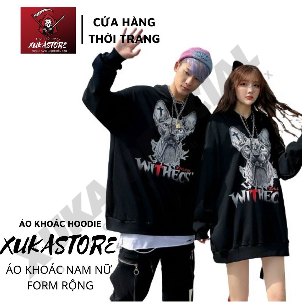 Áo Hoodie Không Xù lông Dành Cho Nam Cho Nữ và Cặp Đôi , Có Mũ Chất Nỉ Form rộng in hình Mèo Unisex XUKA SHOP