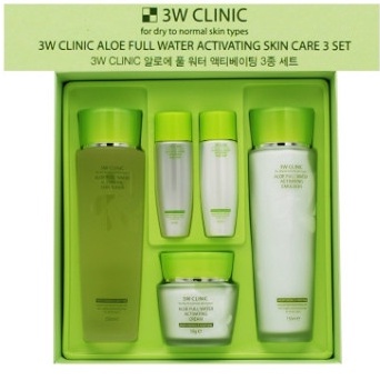 Bộ mỹ phẩm Hàn Quốc Lô Hội Nha Đam cao cấp dưỡng trắng giữ da Set 3W Clinic Aloe Full Water Activating Skin