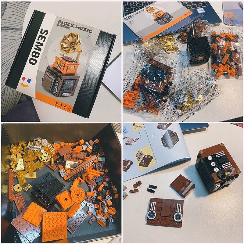 Đồ chơi xếp hình lắp ráp LEGOGI Piano Đĩa than tích hợp loa phát nhạc kết nối bluetooth Sembo Block