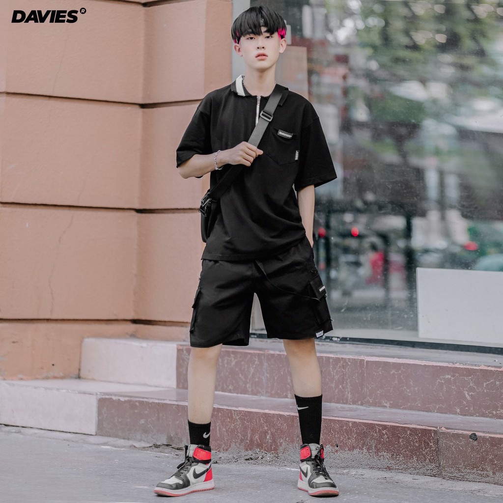 [Mã SKAMCLU7 giảm 10% Tối Đa 50K đơn 0Đ] Áo polo unisex form rộng màu đen High Low local brand DAVIES | WebRaoVat - webraovat.net.vn