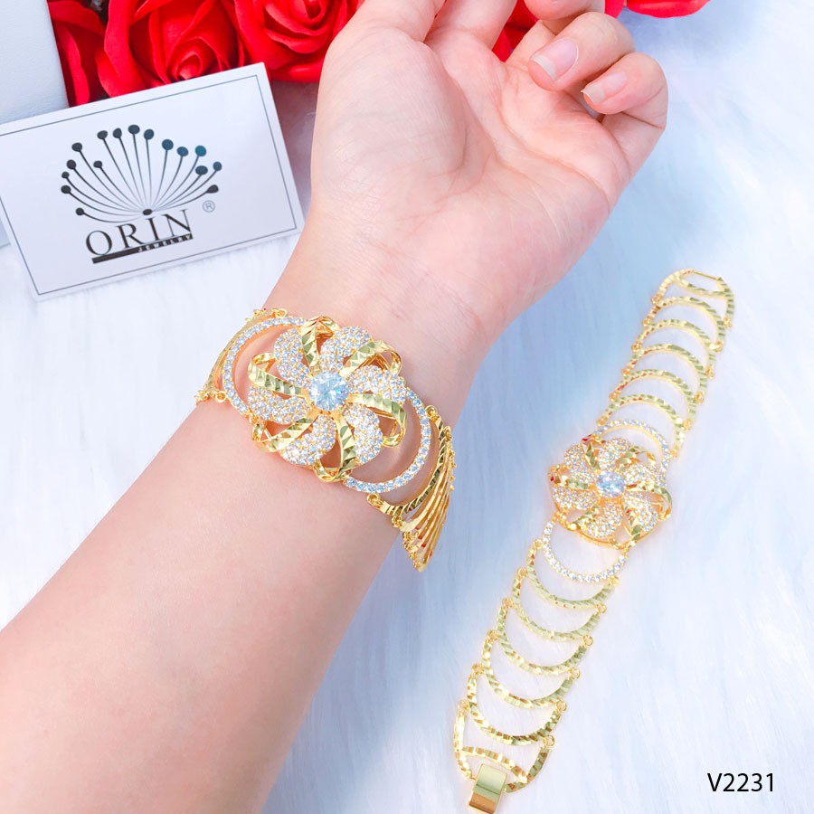 Vòng tay nữ, lắc hoa xi màu 24 bền mầu thiết kế cao cấp Orin V2231