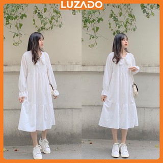 Đầm Babydoll Nơ Ngực 🦋FREESHIP🦋 Váy Nữ Tay Bồng Dáng Suông 2 Màu LUZADO V01