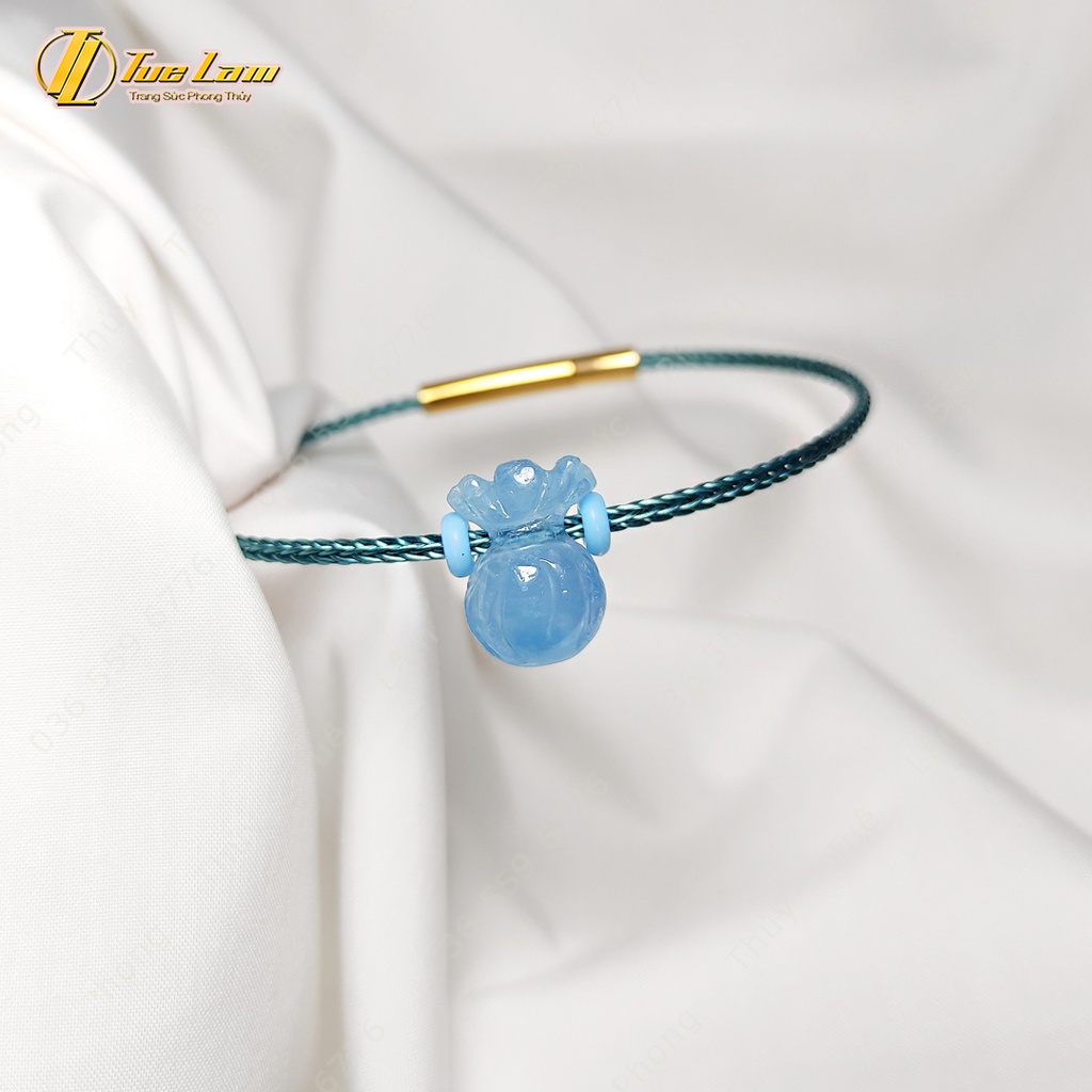 Vòng tay charm túi tiền aquamarine xanh dương hợp mệnh thủy mộc, chiêu tài  hút lộc - Tuệ Lâm