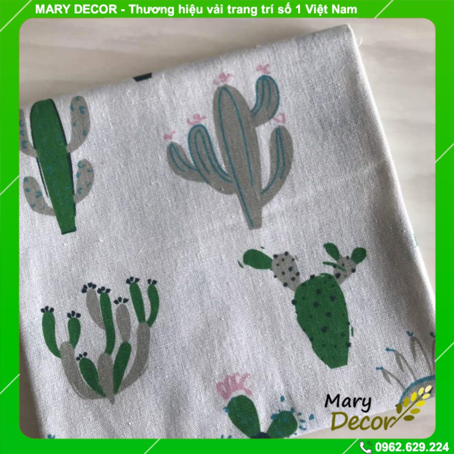 Vải bố linen đẹp may rèm cửa đi, rèm norem phong cách Nhật Bản đáng yêu - họa tiết xương rồng V-L08