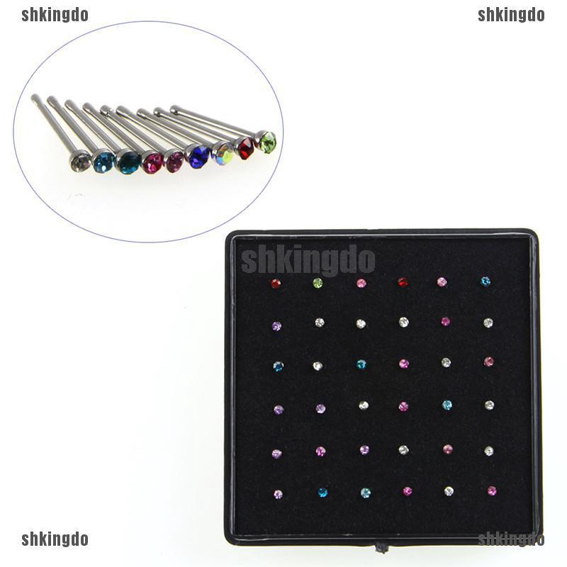 Bộ 36 Khuyên Xỏ Mũi Đính Đá Bằng Thép Không Gỉ