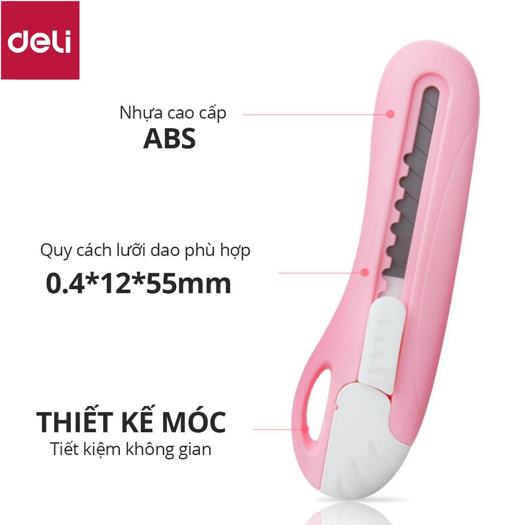 Dao rọc giấy mini 55mm Deli - bỏ túi - 4 màu - Xanh lá/ xanh dương/ hồng/ vàng - 2024 [Deli]