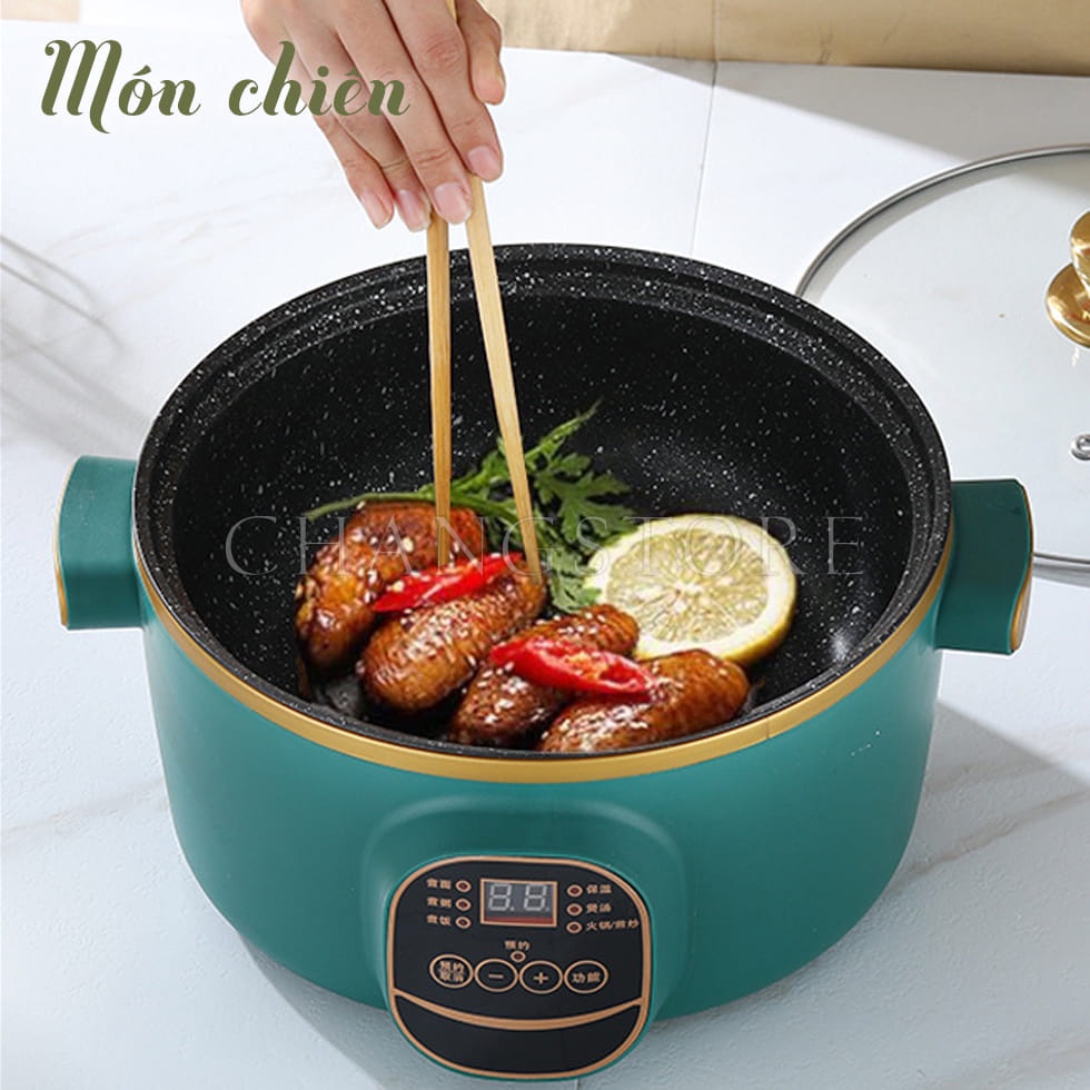 Nồi Lẩu Điện Đa Năng Chống Dính Vân Đá Electric Cooker Pot Shanban 24cm Kèm Hấp Inox