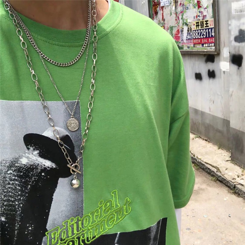 Vòng cổ dài nhiều lớp thun tay ngắn phong cách hip hop Hàn Quốc dành cho nam và nữ