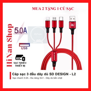 Cáp Sạc 3 Đầu L2 SD Đa Năng 3 trong 1- Micro-Type C Dây Sạc Cho Oppo- Samsung- IP- HiNan Shop