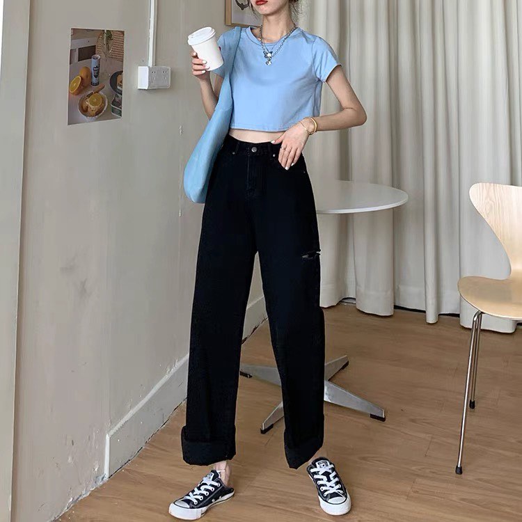 QUẦN SUÔNG JEAN TRƠN RÁCH 1 BÊN