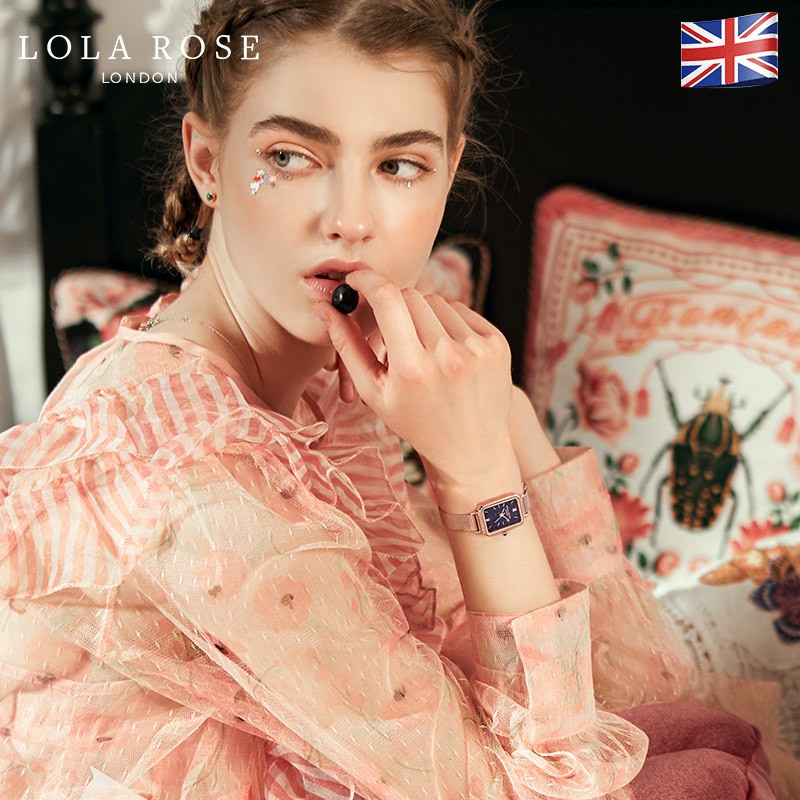 Đồng hồ nữ dây kim loại Lolarose mặt chữ nhật 20x27mm galaxy cao cấp tinh tế sang trọng LR4138