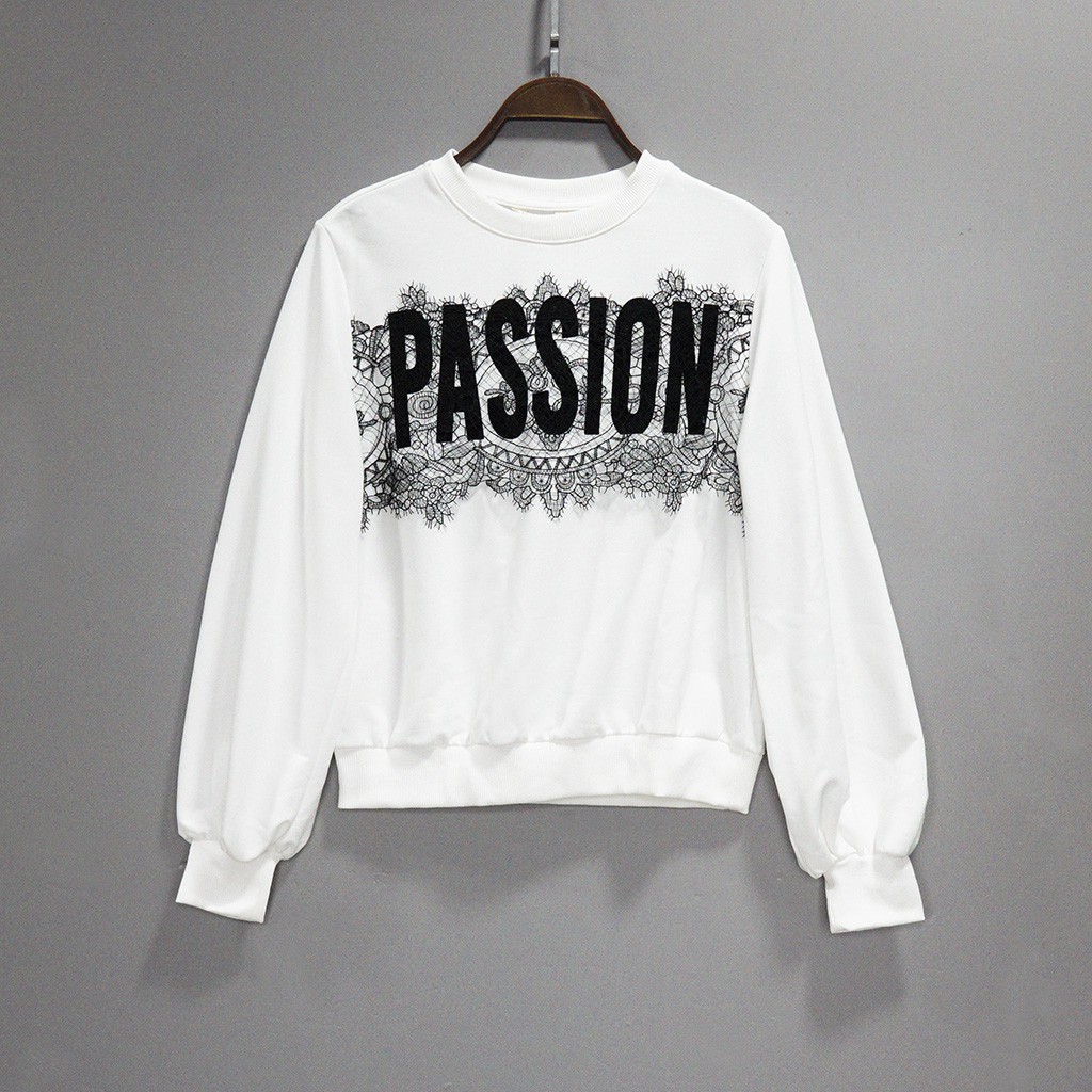 Áo nỉ nữ SAYME áo sweater dài tay nỉ da cá mềm mịn ấm áp PASSION phối ren WCSI0010