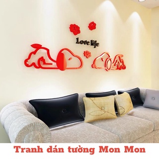 Tranh dán tường Mon Mon - Decal mica 2 snoopy chúc bé ngủ ngon, tranh trang trí phòng ngủ bé xinh xắn
