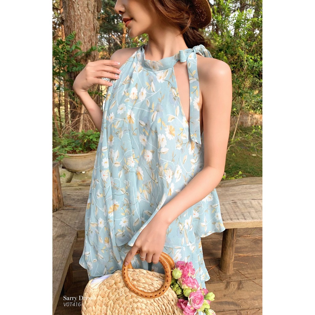 TIIN STORE Váy cổ yếm nơ cổ xòe tầng by Tiin V0T416
