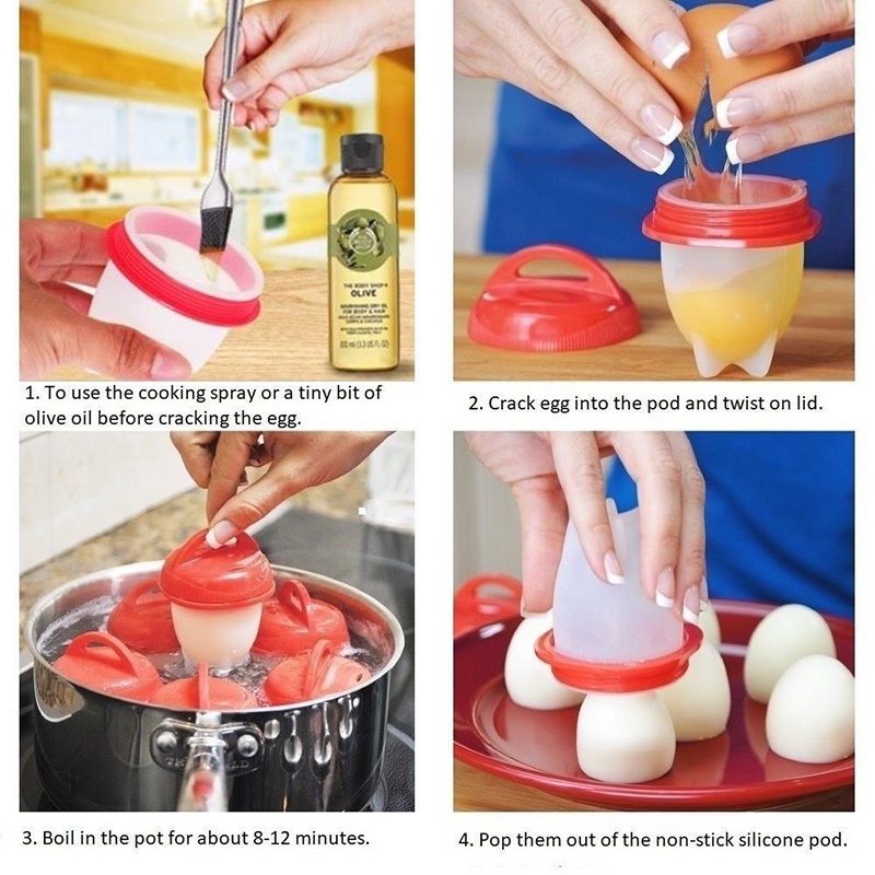 Khuôn Hấp Trứng/Làm Bánh Pancake Mini Bằng Silicone Cấp Thực Phẩm Chống Dính Có Nắp Cho Nhà Bếp