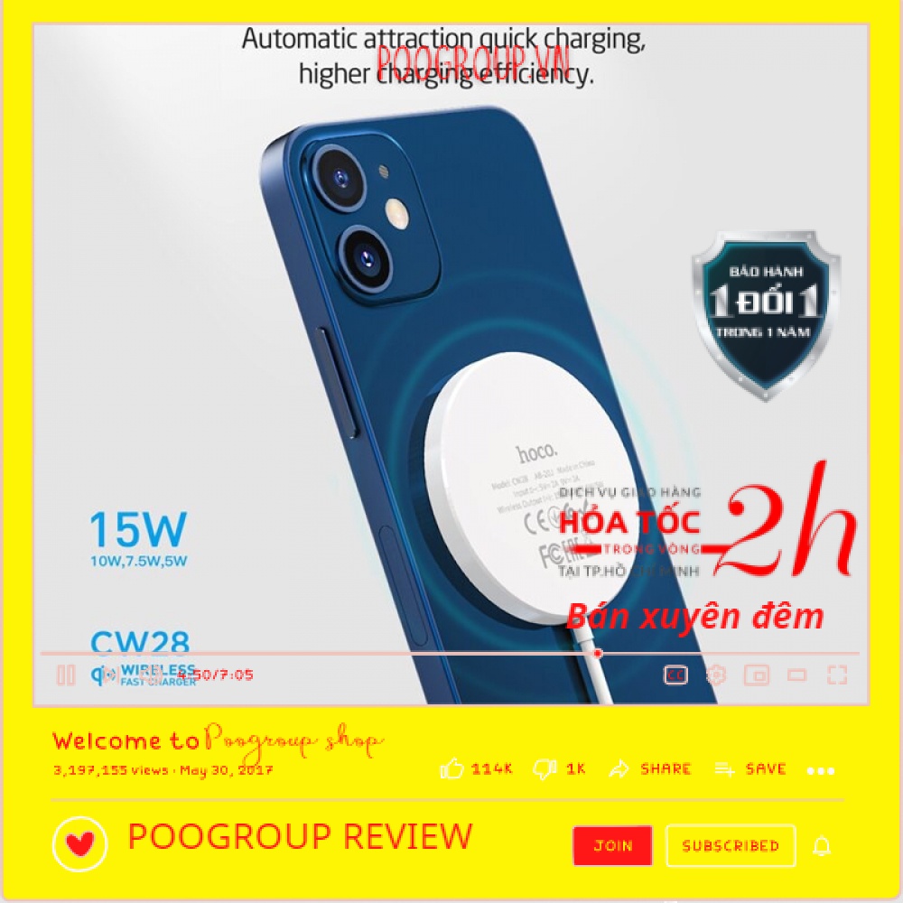 Đế sạc không dây Chính Hãng Hoco CW28 15W - Từ Tính Có Bảo Hành 12 Tháng Poogroup