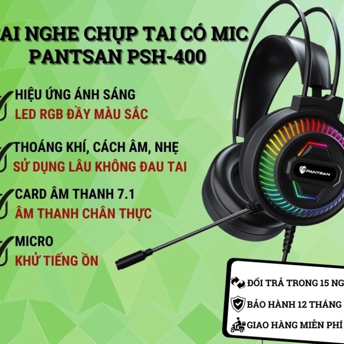Tai nghe PSH-400,Full Led RGB cực ngầu, phiên bản nâng cấp, micro khử ồn cao, âm thanh vòm 7.1 MSP 021