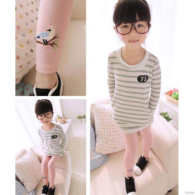 Quần legging họa tiết thêu hình chim đáng yêu dành cho bé gái