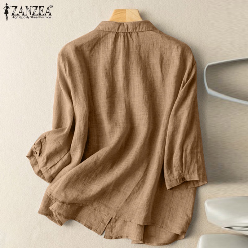 Áo kiểu ZANZEA tay lỡ cổ bẻ màu trơn thời trang dành cho nữ