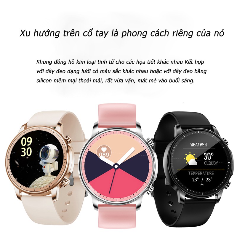 Đồng hồ thông minh V23 Bluetooth 5.0 màn hình cảm ứng tròn 1.3 inch chống nước IP67 theo dõi tập thể dục cho nữ