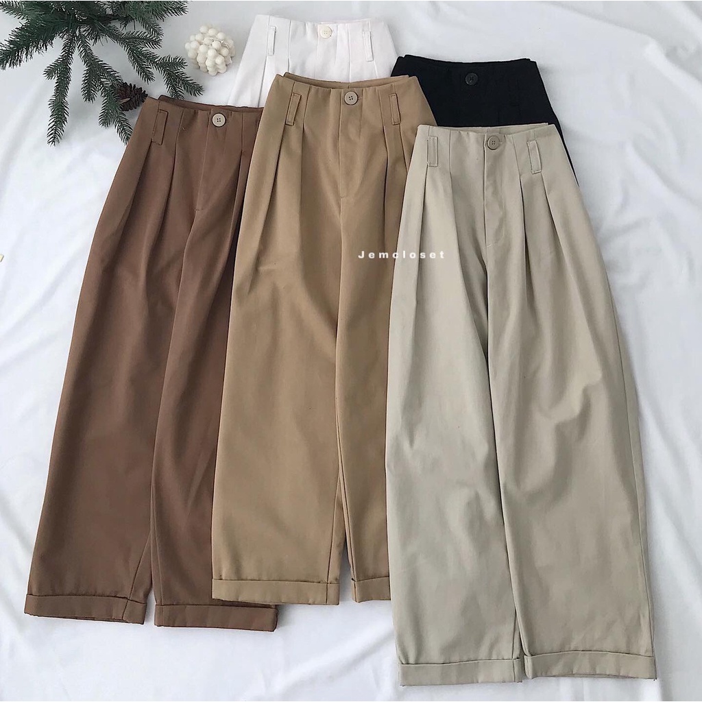 Quần Kaki Nữ Ống Rộng JEMCLOSET Cạp Cao Quần Baggy Nữ SPEA Chất Kaki Dày Phong Cách Công Sở Lên Form Siêu Tôn Dáng 2734