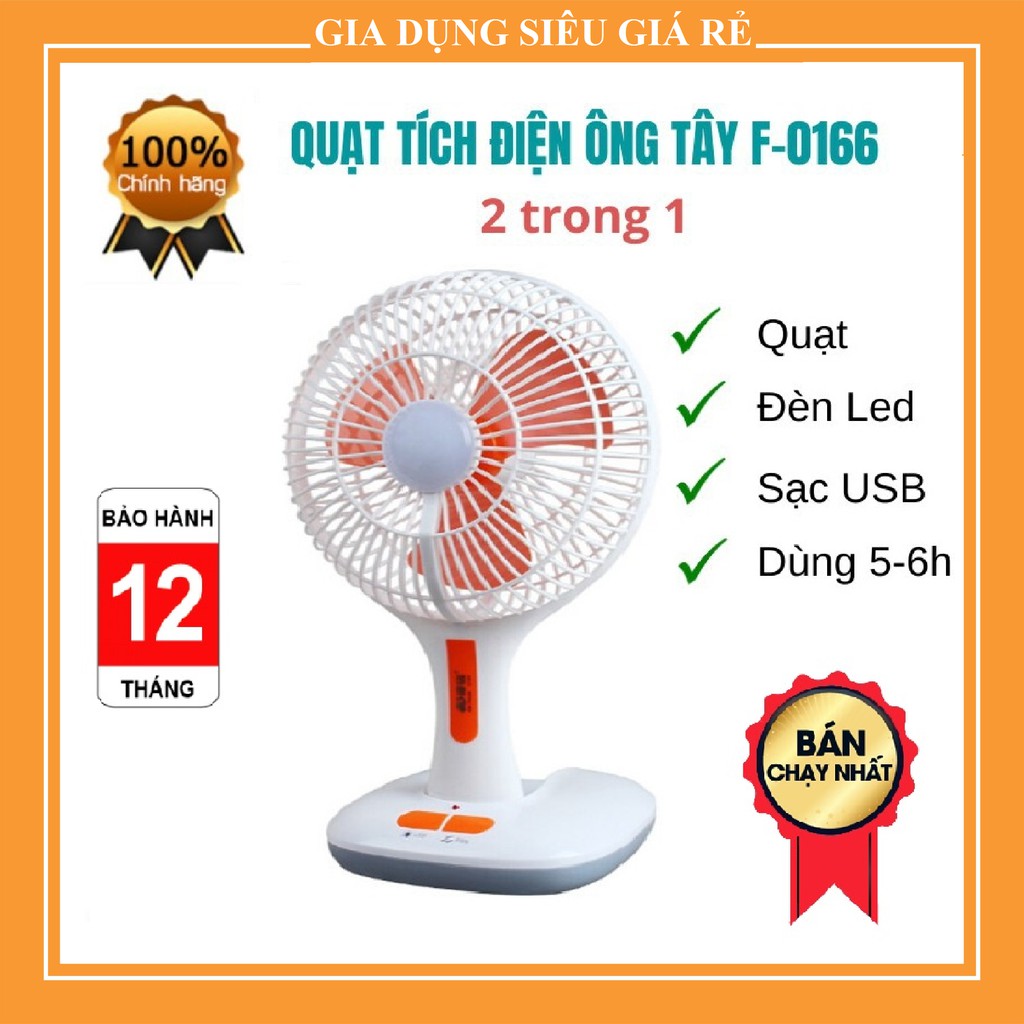 Quạt Sạc Tích Điện Để Bàn Có Đèn Led F0166