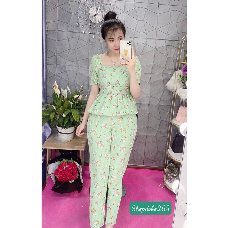 Đồ bộ nữ,đồ ngủ mặc nhà vải lụa họa tiết hoa nhí dễ thương size 45-55kg.