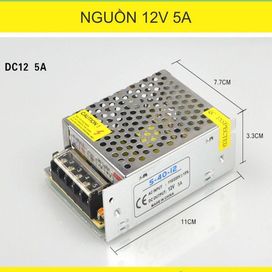 Nguồn tổng 12V- 5A cao cấp cho Camera, đèn Led, Camera giám sát...